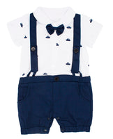 Sailor Boat Print Faux Suspender Formal Wear Baby Boy Short Sleeve Romper