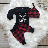 Newborn Infant Baby Boy Clothes Long Sleeve Romper,Deer Plaid Pant+ Little Man Hat 3Pcs Outfits Set - Bilo store