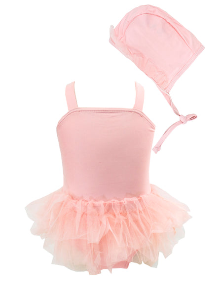 Toddler Kids Girl Cute and Fun One-Piece Swimsuit with Hat 2pcs Set Bathing Pool Beach Swimwear Angel Pink