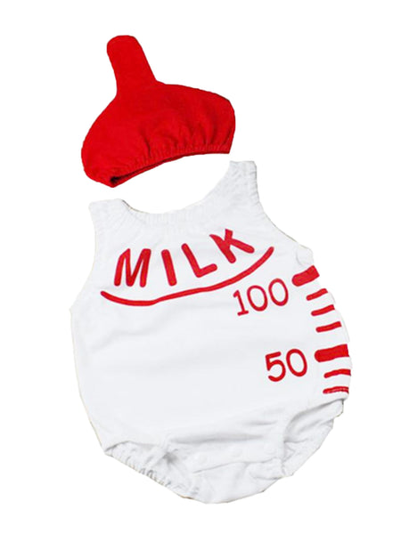 Short Sleeve Milk Bottle Photo Props Baby Romper and Hat 2-pc - Bilo store