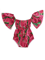 Watermelon Pattern Ruffle Sleeves Baby Girl Sunsuit Romper - Bilo store