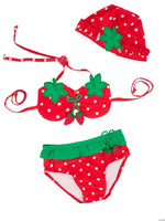 Toddler Girls Cute Strawberry Bikini Sets with Hat 3 pcs Swimsuit - Bilo store